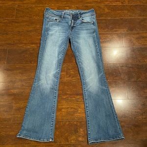 American Eagle lighter wash bootcut jeans. Have some stretch go them!